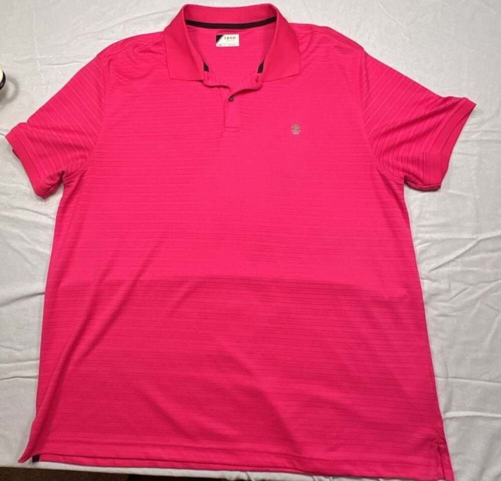 IZOD Golf Men's Performance Striped Polo Shirt Pink XXL